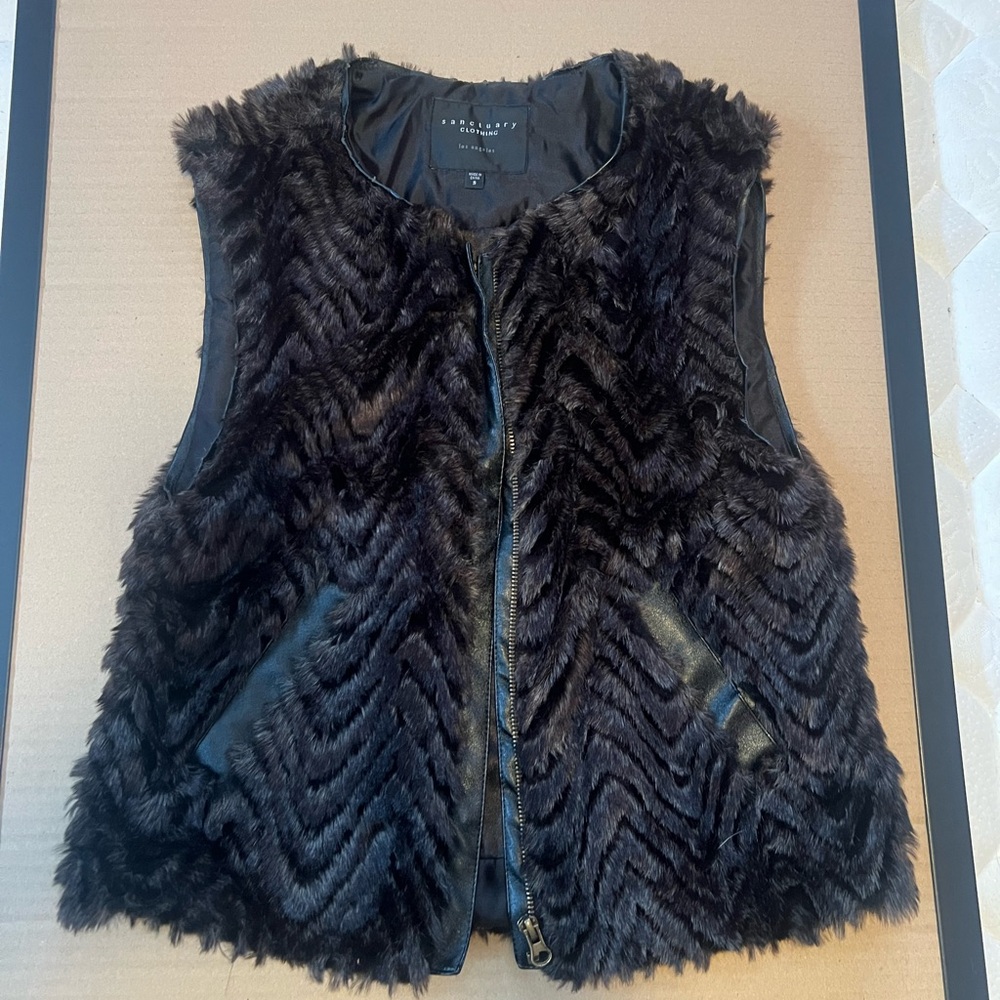 Barneys New York Black Faux Fur Vest